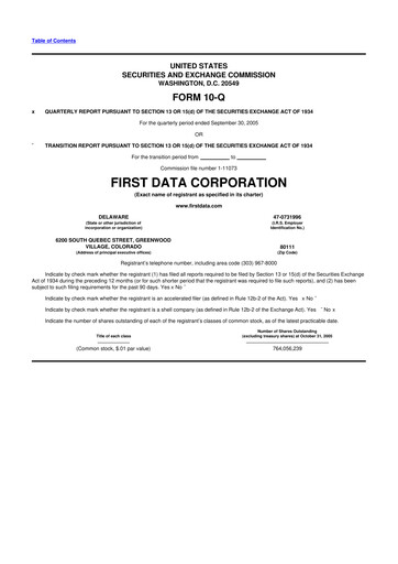 Thumbnail First Data Corporation 10-Q Quarterly Report FY 