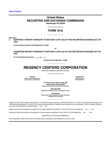 Thumbnail Regency Centers
 10-Q Quarterly Report FY 