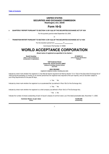 Thumbnail World Acceptance Corporation 10-Q Quarterly Report FY 