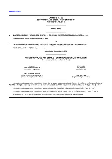 Miniature Wabtec 10-Q Rapport trimestriel  