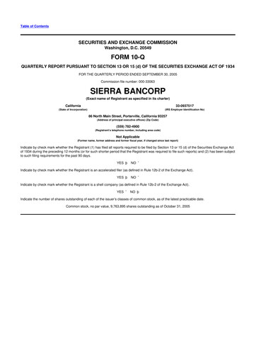 Thumbnail Sierra Bancorp
 10-Q Quarterly Report FY 