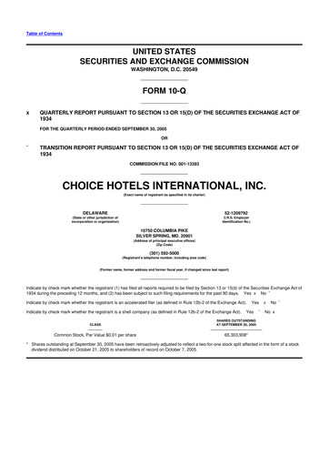 Miniature Choice Hotels International 10-Q Rapport trimestriel  