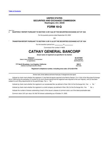 Thumbnail Cathay General Bancorp 10-Q Quarterly Report FY 