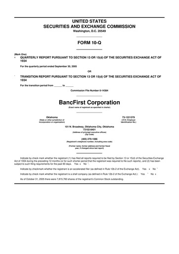 Thumbnail BancFirst 10-Q Quarterly Report FY 