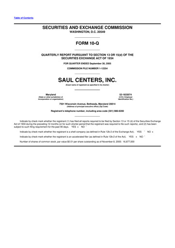 Miniature Saul Centers 10-Q Rapport trimestriel  