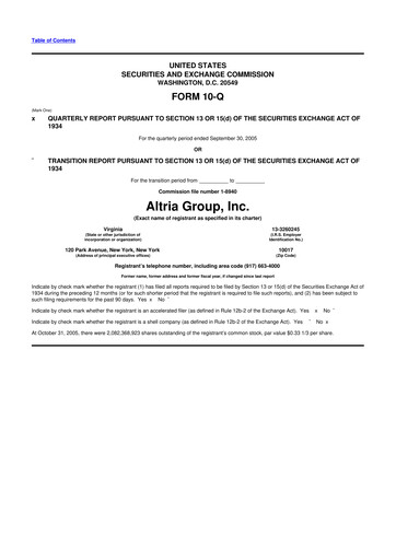 Thumbnail Altria Group 10-Q Quarterly Report FY 