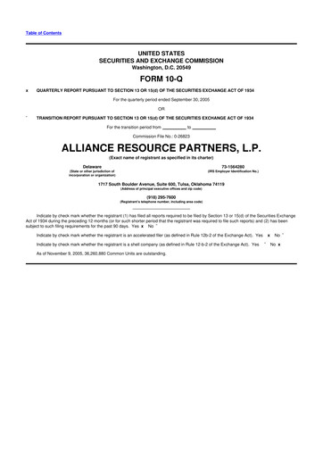 Vorschaubild Alliance Resource Partners 10-Q Quartalsbericht  