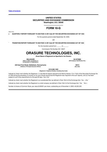 Thumbnail OraSure Technologies 10-Q Quarterly Report FY 