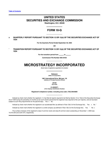 Miniature Strategy 
 (MicroStrategy) 10-Q Rapport trimestriel  