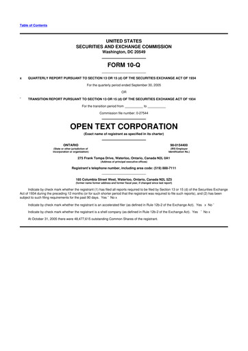 Thumbnail OpenText 10-Q Quarterly Report FY 