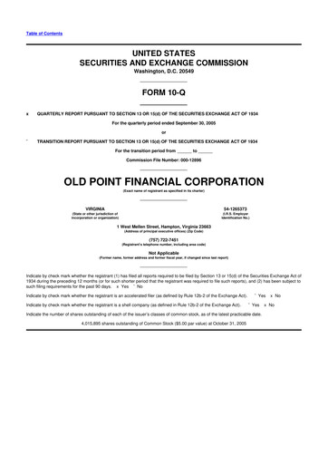 Thumbnail Old Point Financial 10-Q Quarterly Report FY 