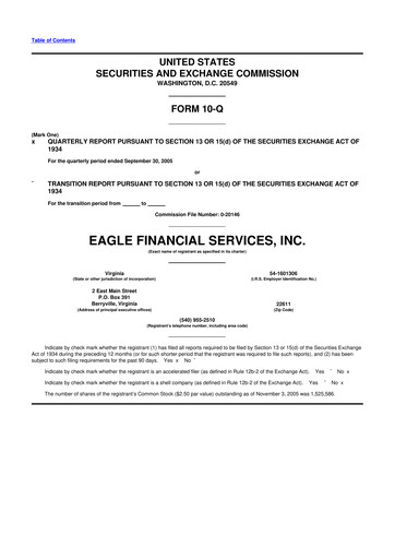 Thumbnail Eagle Financial Services 10-Q Quarterly Report FY 