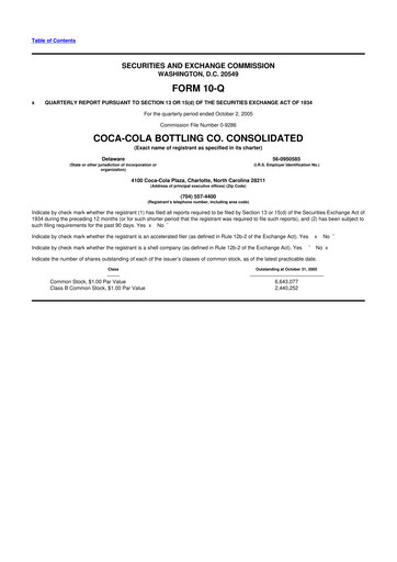 Thumbnail Coca-Cola Consolidated 10-Q Quarterly Report FY 