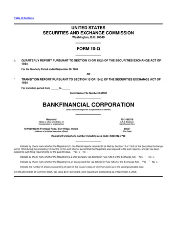 Thumbnail BankFinancial 10-Q Quarterly Report FY 