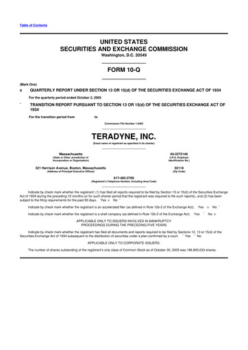 Miniature Teradyne 10-Q Rapport trimestriel  