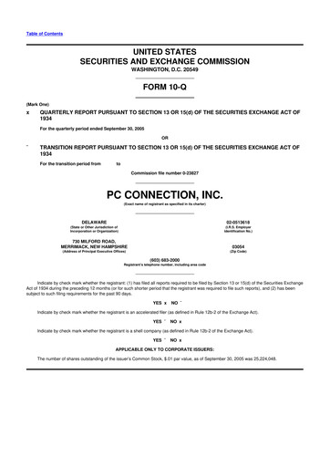 Miniature PC Connection
 10-Q Rapport trimestriel  