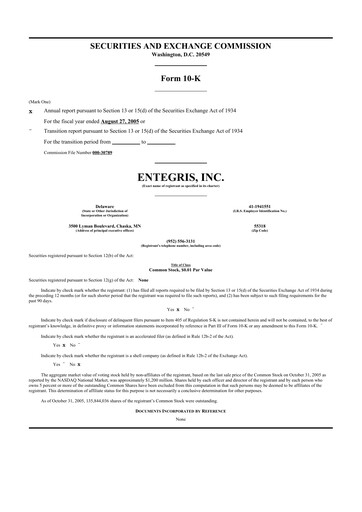 Thumbnail Entegris 10-K Annual Report 