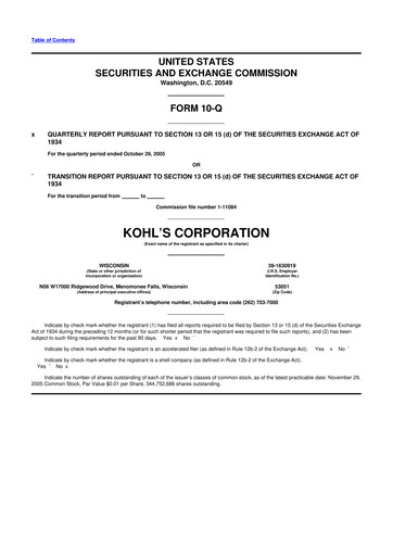 Thumbnail Kohl's
 10-Q Quarterly Report FY 