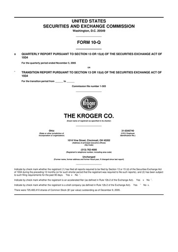 Miniature Kroger 10-Q Rapport trimestriel  
