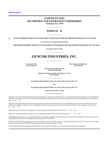 Miniature Gencor Industries
 10-K Rapport annuel 