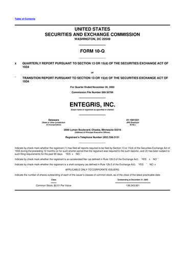 Miniature Entegris 10-Q Rapport trimestriel  