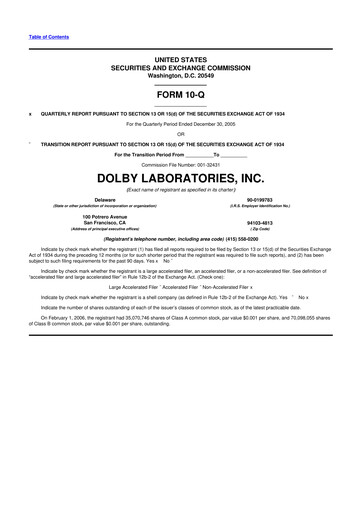 Thumbnail Dolby 10-Q Quarterly Report FY 