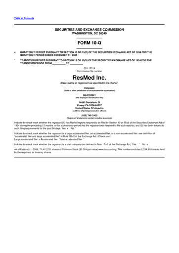 Miniature ResMed 10-Q Rapport trimestriel  