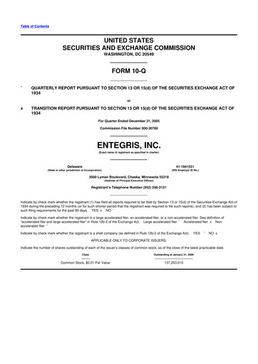 Miniature Entegris 10-Q Rapport trimestriel  