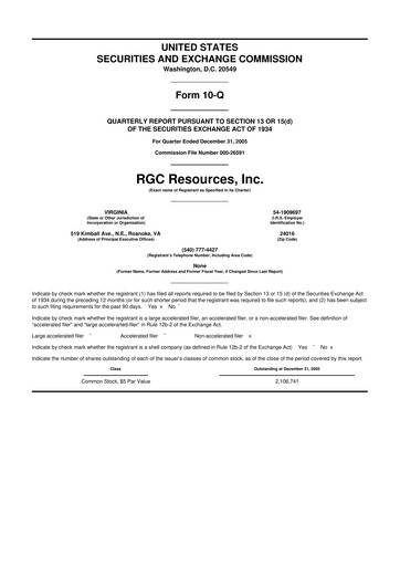 Miniature RGC Resources 10-Q Rapport trimestriel  