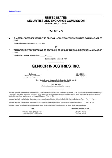 Miniature Gencor Industries
 10-Q Rapport trimestriel  