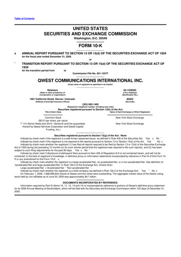 Thumbnail Qwest Communications International 10-K Annual Report 