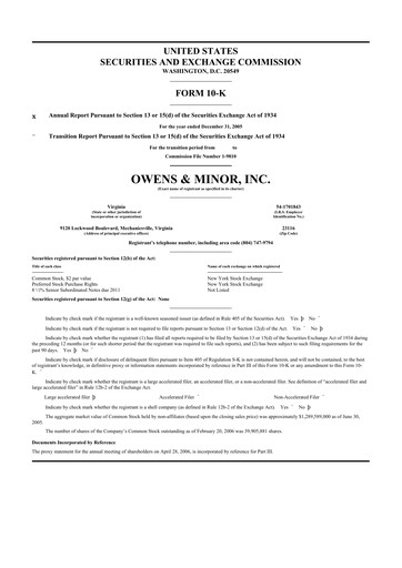 Thumbnail Owens & Minor

 10-K Annual Report 