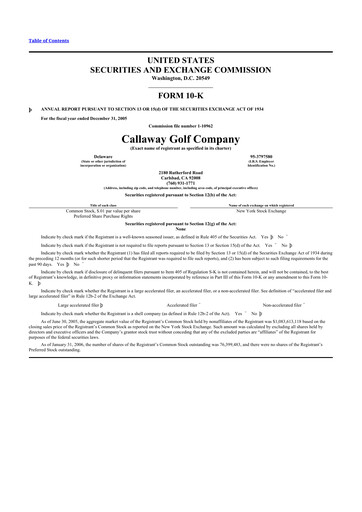 Miniature Topgolf Callaway Brands 10-K Rapport annuel 