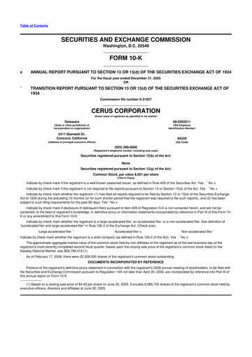 Thumbnail Cerus Corporation 10-K Annual Report 