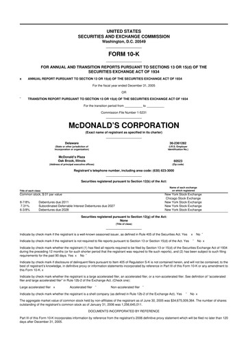 Miniature McDonald 10-K Rapport annuel 