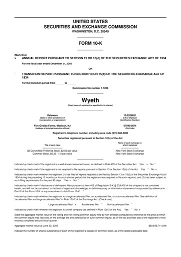 Thumbnail Wyeth 10-K Annual Report 
