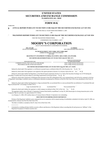 Thumbnail Moody's 10-K Annual Report 