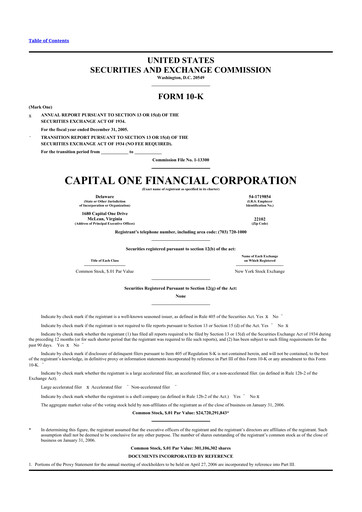 Miniature Capital One 10-K Rapport annuel 
