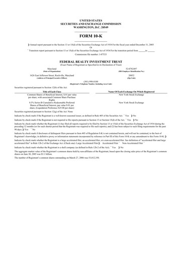 Miniature Federal Realty Investment Trust
 10-K Rapport annuel 