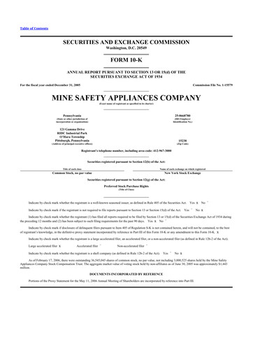 Miniature MSA Safety 10-K Rapport annuel 
