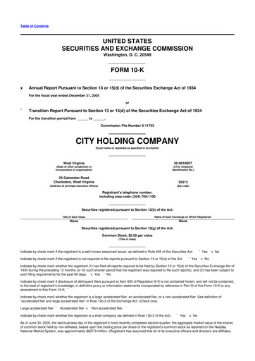 Thumbnail City Holding Company 10-K Annual Report 