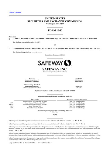 Miniature Safeway 10-K Rapport annuel 