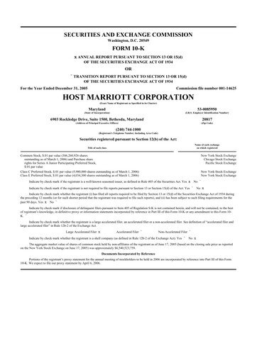 Thumbnail Host Hotels & Resorts
 10-K Annual Report 