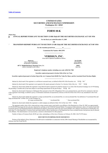 Thumbnail VeriSign 10-K Annual Report 