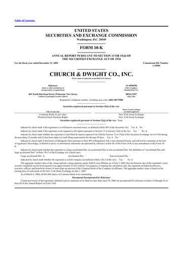 Thumbnail Church & Dwight
 10-K Annual Report 