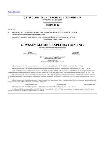 Thumbnail Odyssey Marine Exploration 10-K Annual Report 
