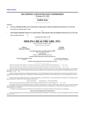 Thumbnail Molina Healthcare
 10-K Annual Report 