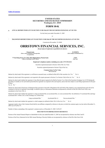 Thumbnail Orrstown Financial Services 10-K Annual Report 