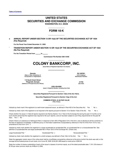 Vorschaubild Colony Bankcorp 10-K Jahresbericht 