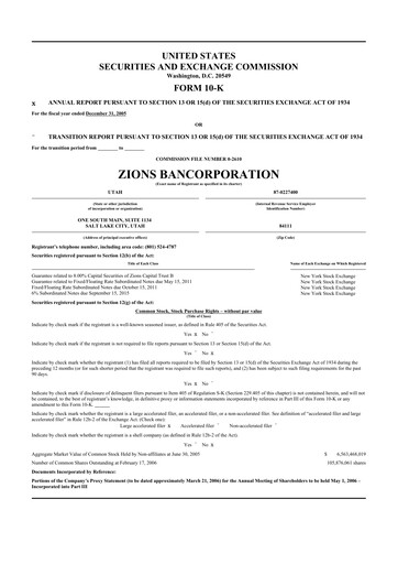 Thumbnail Zions Bancorporation
 10-K Annual Report 